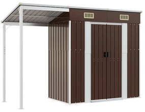 barna kerti fészer meghosszabbított tetővel 277x110,5x181 cm