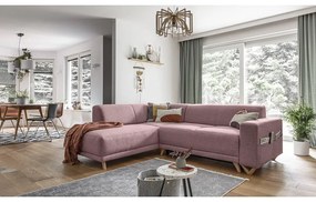 Rózsaszín kinyitható-tárolóhelyes sarokkanapé (bal oldali-L alakú) Classy Sophie – Miuform