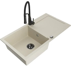 Mexen Leo, gránit mosogató 900x500x190 mm, 1 kamrás és Aster mosogató csaptelep, bézs, 6501-69-73450-70-B
