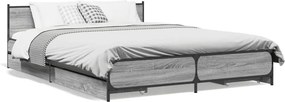 vidaXL szürke sonoma színű szerelt fa ágykeret fiókokkal 135 x 190 cm