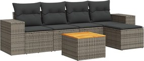 vidaXL 6 részes szürke polyrattan kerti ülőgarnitúra párnákkal
