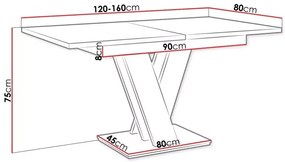 Masiv bővíthető étkezőasztal 4-6 személyes beton/magasfényű fehér