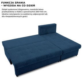 Venezia sarokkanapé, kordbársony, univerzális oldal, bonell töltet, kék