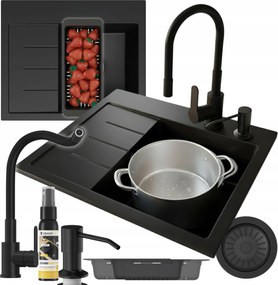 Gránit mosogató szett 1 Kamrás Mosogató Amber csaptelep szifon adagoló