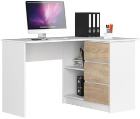 Sarok íróasztal - Akord Furniture - 124 cm - fehér / sonoma tölgy