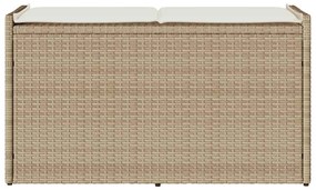 Bézs polyrattan kültéri tárolópad párnával 100 cm