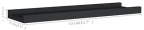 2 db fekete MDF szegélypolc képkeretekhez 40 x 9 x 3 cm