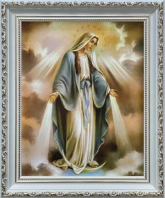 Vászonkép 31x26 Szeplőtelen Mária Fehér Díszített Keret