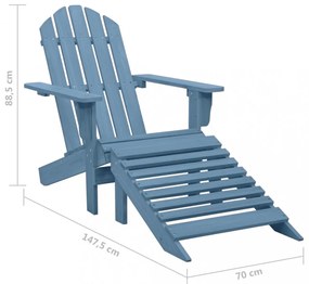 kék tömör fenyőfa kerti Adirondack szék zsámollyal