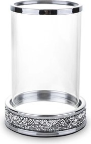 Üveg gyertyatartó fém Glamour ezüst kristály dekoráció