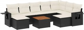 vidaXL 10 részes fekete polyrattan kerti ülőgarnitúra párnákkal