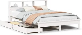 vidaXL fehér tömör fenyőfa könyvespolcos ágy matrac nélkül 140x190 cm
