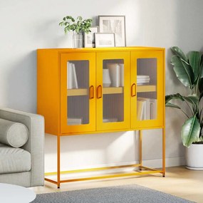 mustársárga hideghengerelt acél tálalószekrény 100,5x39x107 cm