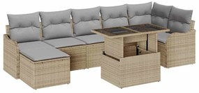 vidaXL Kerti Kanapé Szett párnával tárolóval 8 pcs Bézs Poli rattan