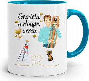 Kék Bögre Arany Szívű Földmérőnek Ajándék fényképes nyomattal