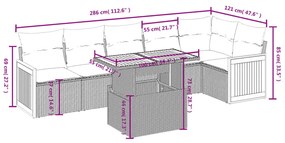 7 részes szürke polyrattan kerti ülőgarnitúra párnákkal