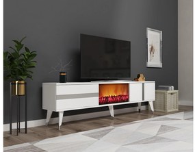 TV asztal/szekrény kandallóval Vekika 3 (fehér + ezüst) . 1095530
