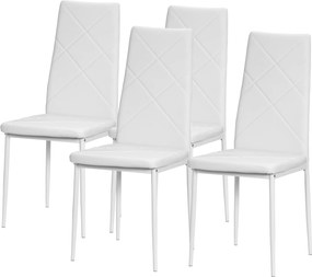 HOMCOM 4 db-os Skandináv Étkezőszék Kárpitozott Konyhai Szék Műbőr Acél Lábakkal 120 kg teherbírás, 41x50x97 cm, Fehér | Aosom