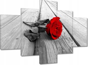 Vászonkép 100x70 Vörös rózsa a deszkákon