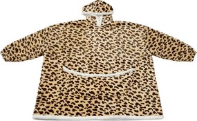 báránybunda hatású kapucnis, ujjas pléd LEOPÁRD, krémszínű