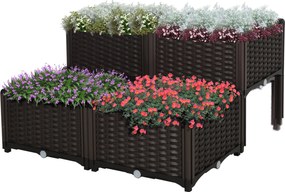 Outsunny Magaságyás, Virágláda Drainázsnyílásokkal, Rattan Hatású, Műanyag, Barna, 40 x 40 x 44 cm | Aosom