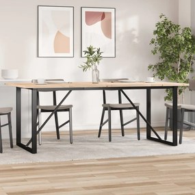 Tömör fenyőfa és acél O-vázú étkezőasztal 200x100x75,5 cm