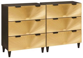 Széf 2 pcs Fekete és Arany 60 x 33 x 75 cm tömör mangófa