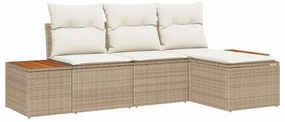vidaXL Kerti Kanapé Szett párnával 4 pcs Beige és krém Poly Rattan