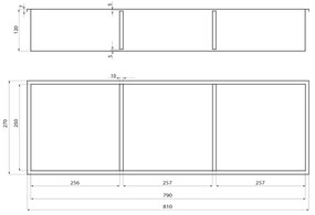 POLYSAN 1301-27B Inserta süllyesztett polc, 27 x 81 cm, rozsdamentes acél, antracit