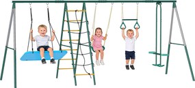 AIYAPLAY 5 az 1-ben gyerekhinta – acél A-váz (max. 350 kg), állítható fészekhinta, tornagyűrűk, dupla ülés és mászókeret, 440 x 175 x 203 cm | Aosom