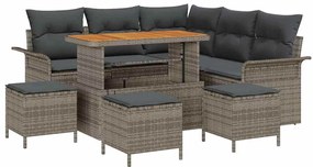 vidaXL Kerti Kanapé Szett párnával 9 pcs Szürke polirattan