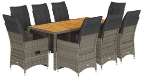 9 részes szürke polyrattan kerti bisztrógarnitúra párnákkal