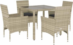 vidaXL 5 részes szürke polyrattan/üveg kerti étkezőgarnitúra párnával