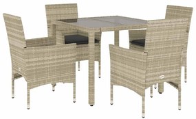 vidaXL 5 részes szürke polyrattan/üveg kerti étkezőgarnitúra párnával