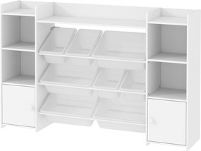 AIYAPLAY Gyermekpolc Játékpolc 8 Leszedhető Dobozzal, 4 Nyitott Rekesszel, 2 Szekrényrekesszel, Gyermek Könyvespolc Gyerekszobába, Óvodába, 140 x 30 x