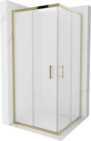 Mexen Rio, szögletes zuhany tolóajtóval 90 (ajtó) x 90 (ajtó) x 190 cm, 5 mm matt üveg, arany profil, 860-090-090-50-30