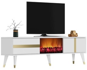 TV asztal/szekrény kandallóval Vekika 3 (fehér + arany) . 1095529