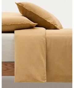 Mustársárga kétszemélyes hosszabbított pamut-perkál ágyneműhuzat 260x240 cm Sifinia – Kave Home