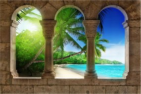 Flizelin fotótapéta Paradicsom tengerpart ív óceán pálmafák kék 254x184 +ragasztó