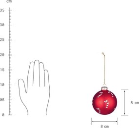 HANG ON üveg karácsonyfadísz, Candy Cane piros 8cm