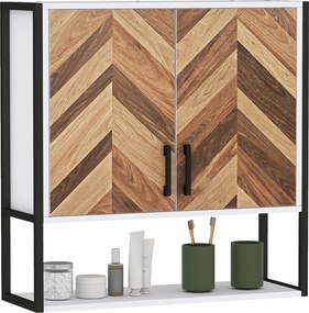 HOMCOM Fali Fürdőszobai Szekrény - Többfunkciós Függő Fürdőszobai Szekrény 2 Ajtóval, Állítható Polccal és Nyitott Polccal 59x20x60 cm Több színben |