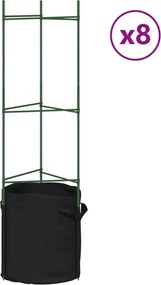 vidaXL 8 db acél és polipropilén paradicsomketrec növényzsákkal 116 cm