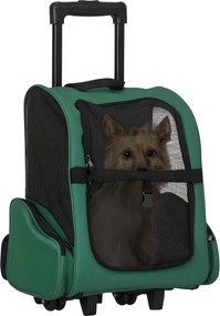 PawHut 2 az 1-ben Kisállat Hordozó Hátizsák vagy Kerekes Utazókocsi Kutyáknak és Macskáknak 2 Kerekével, Kihúzható Alumínium Fogantyúval és Zsebekkel