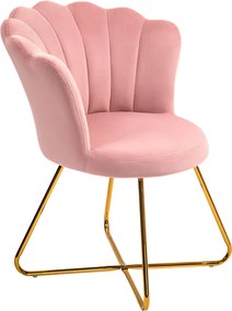 HOMCOM Rózsaszín Karfás Fotel Fém Lábakkal, Pihenő Szék Lotusz Mintás Háttámlával, Velúr Hatással, Kárpitozott Szék Nappaliba, Hálószobába | Aosom