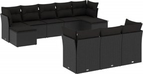 vidaXL 10 részes fekete polyrattan kerti ülőgarnitúra párnákkal