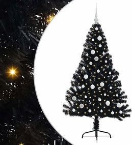 vidaXL Mesterséges, előre világított karácsonyi fa Fekete 150 cm PVC