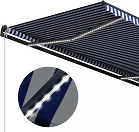 kék és fehér kézzel kihúzható LED-es napellenző 600 x 300 cm