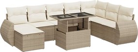 vidaXL 9 részes bézs polyrattan kerti ülőgarnitúra párnákkal