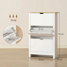 HOMCOM Cipőszekrény, cipőtartó, cipőtároló, 3 rekesz, 18 pár cipő, fehér-natúr