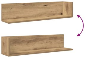 2 db kézműves tölgy színű szerelt fa fali polc 75x16,5x16,5 cm